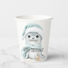 Blue White Weihnachtsmannmütze Scarf Siegel Weihna Pappbecher