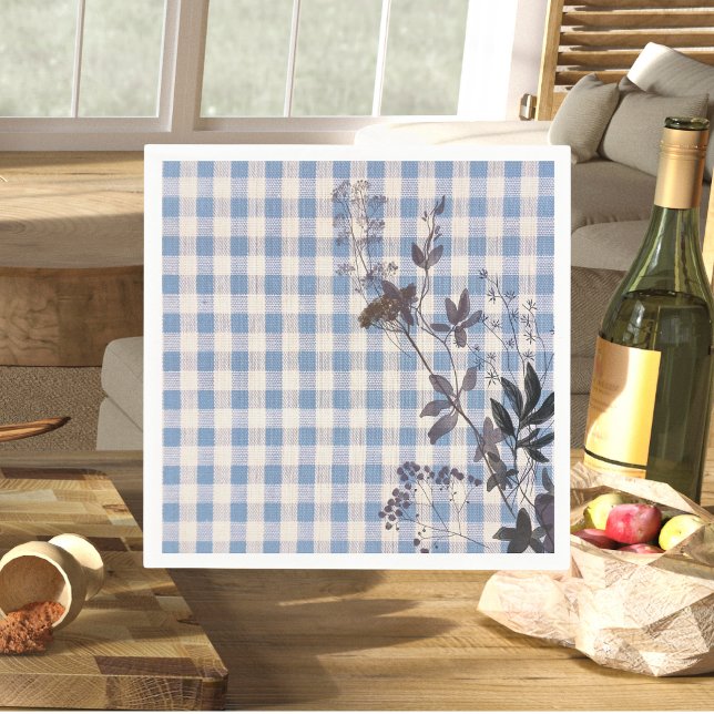 Blue White Wildblume Gingham Kariert Bauernhof Serviette (Von Creator hochgeladen)