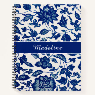 Blue White Wildflower French Country Custom Spiral Notizbuch