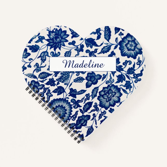 Blue White Wildflower French Country Custom Spiral Notizbuch (Vorderseite)