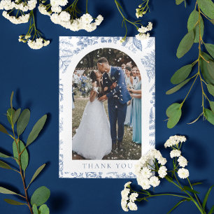 Blue White Willow Floral Foto Hochzeit Dankeskarte