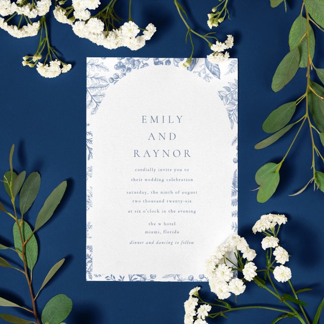 Blue White Willow Floral Wedding Einladung (Blue White Willow Floral Wedding Invitation)
