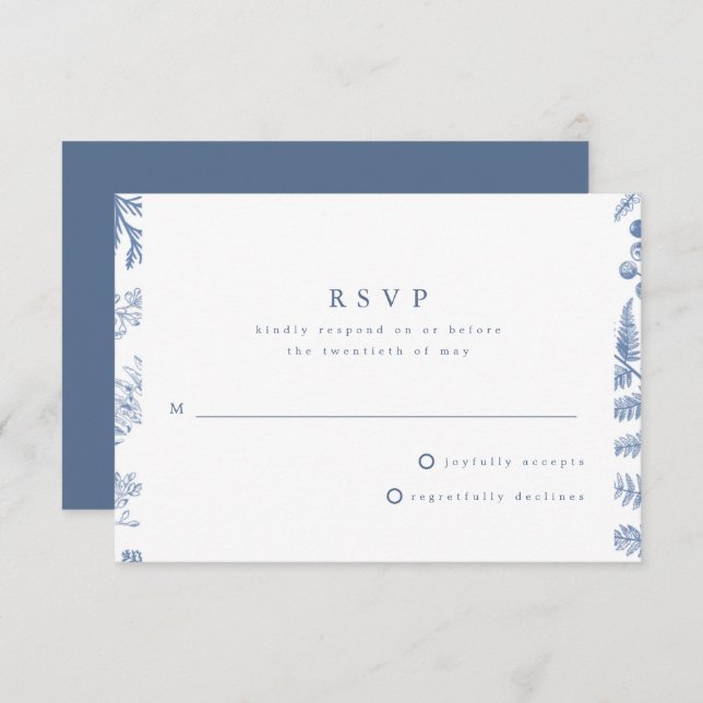 Blue White Willow Floral Wedding RSVP Karte (Vorne/Hinten)