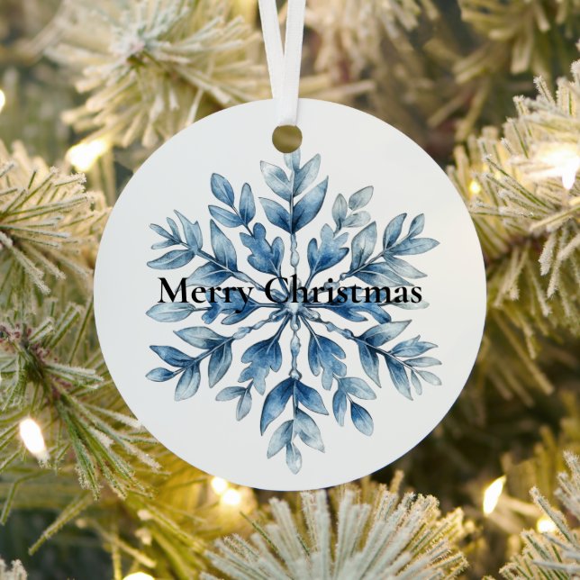 Blue White Winter Snowflakes Weihnachten Ornament Aus Metall (InSitu)