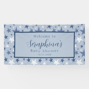 Blue White Winter Stars Pattern Baby Dusche Banner