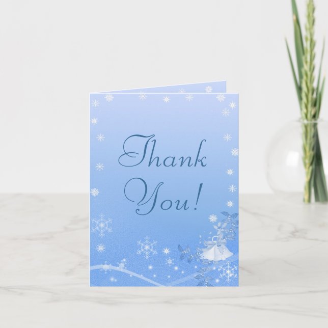Blue & White Winter Wedding Vielen Dank Dankeskarte (Vorderseite)