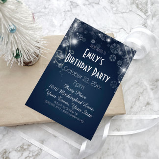 Blue & White Winter Wonderland Geburtstagsparty Einladung