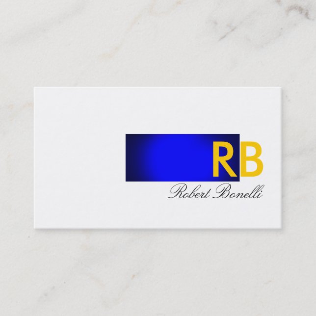 Blue White Yellow Monogram Business Card Visitenkarte (Vorderseite)