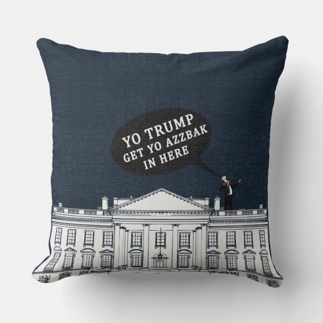 Blue White Yo Trump kommt zurück zum Whitehouse Kissen (Vorderseite)