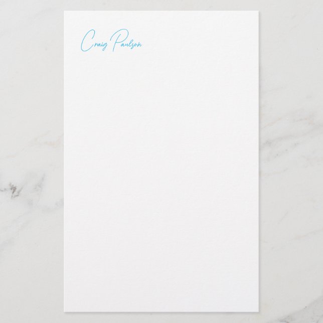 Blue White Your Name Calligraphy Einzigartig Minim Briefpapier (Vorderseite)