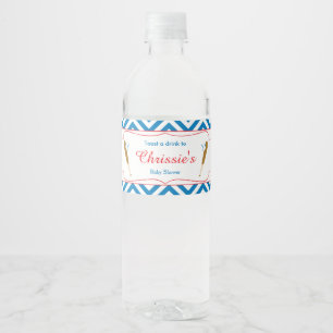 Blue & White Zickzack Baseball Baby Wasserflaschenetikett