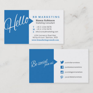Blue White Zitate Social Media Business Card Visitenkarte