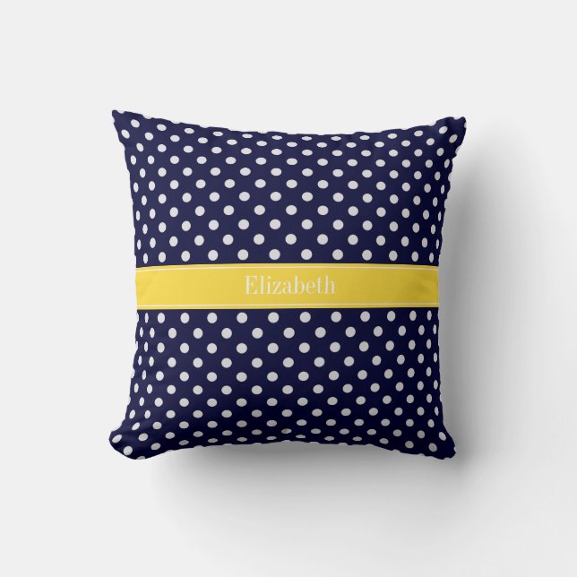 Blue Wht Polka Dots Ananas Monogramm Kissen (Vorderseite)