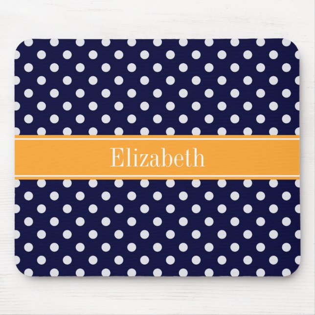 Blue Wht Polka Dots Cantaloupe Name Monogram Mousepad (Vorne)