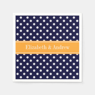 Blue Wht Polka Dots Cantaloupe Name Monogram Serviette