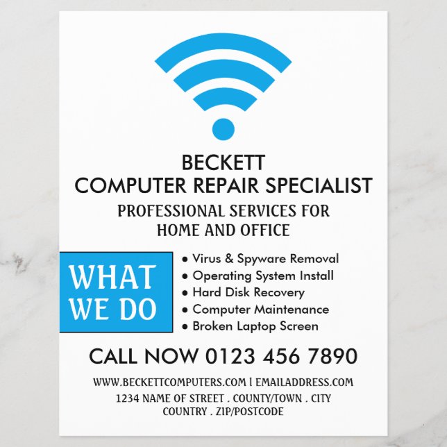Blue Wi-Fi-Logo, Fachwerbung für Computerreparatur Flyer (Vorne)