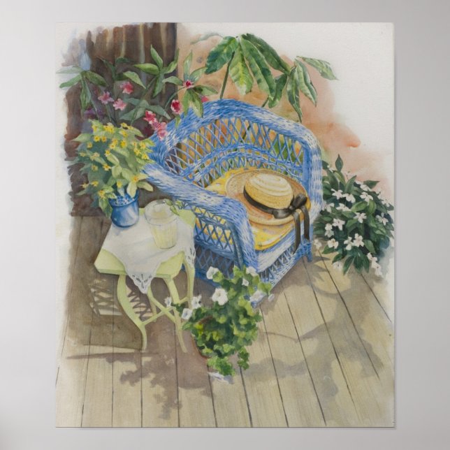 Blue Wicker Watercolor-Medium Poster (Vorne)