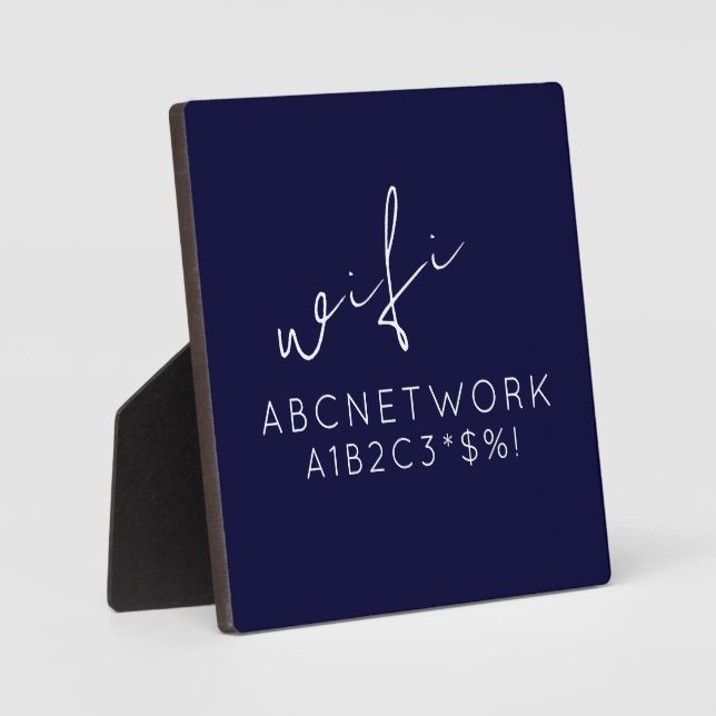 Blue WiFi Password Sign Plaque mit Easel Fotoplatte (Vorderseite)