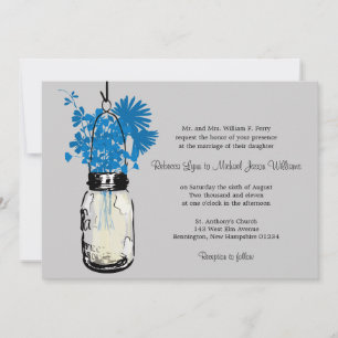 Blue Wild Blume & Mason Jar Hochzeit Einladungen