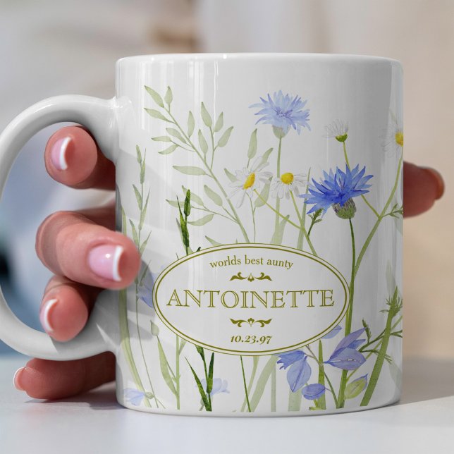 Blue Wild Blume Personalisiert Geburtstagsnachrich Kaffeetasse (Von Creator hochgeladen)