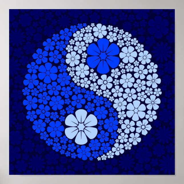 Blue Wild Blume Yin Yang Poster (Vorne)