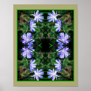 Blue Wild Chicory Blume Mirror Abstrakt Poster