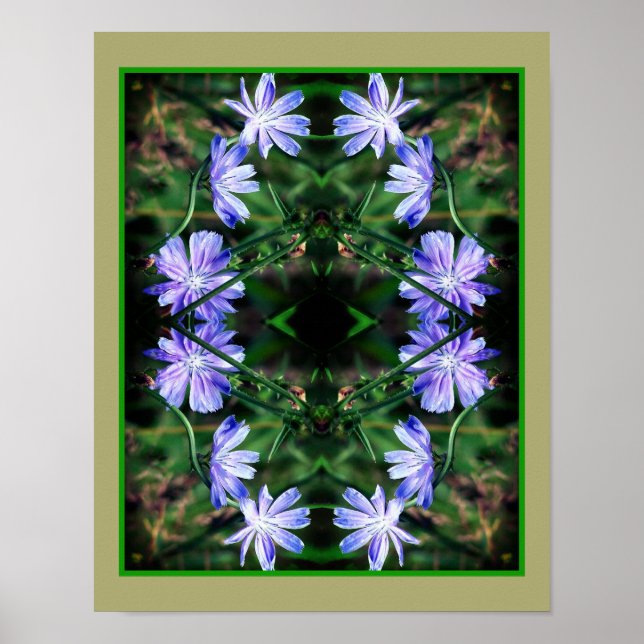 Blue Wild Chicory Blume Mirror Abstrakt Poster (Vorne)