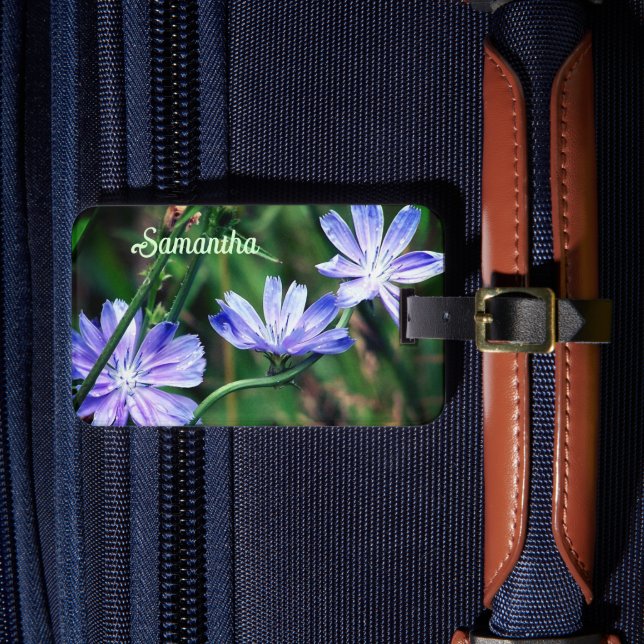 Blue Wild Chicory Blume Trio Personalisiert Gepäckanhänger (Vorderseite Insitu 4)