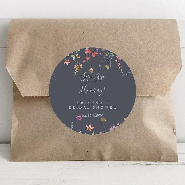 Blue Wild Floral Sip Hooray Brautparty Runder Aufkleber (Von Creator hochgeladen)