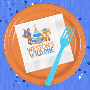Blue Wild One Fox and Deer 1. Geburtstag Serviette