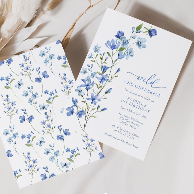 Blue Wild & Onederful Wildblume 1. Geburtstag Einladung (Von Creator hochgeladen)