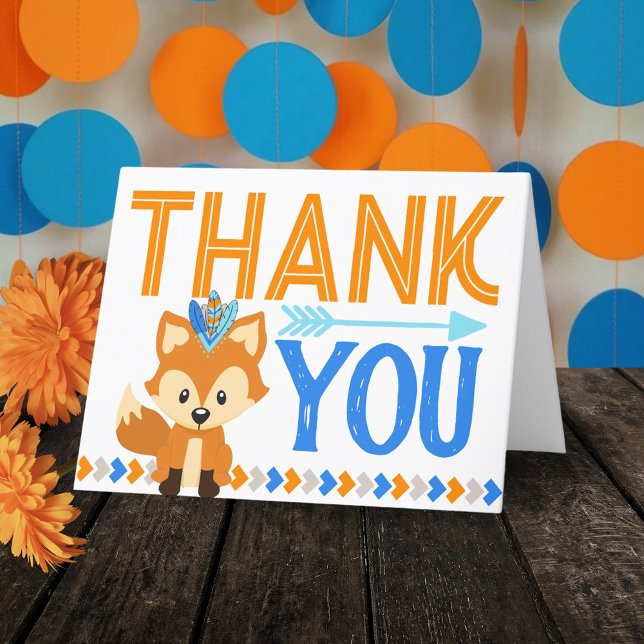 Blue Wild Tribal Fox Party Danke Karte (Tribal Woodland Forest Fox Folding Thank You Cards)