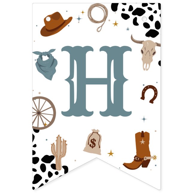 Blue Wild West Rodeo Boy Happy Birthday Wimpelkette (Zweite Fahne)