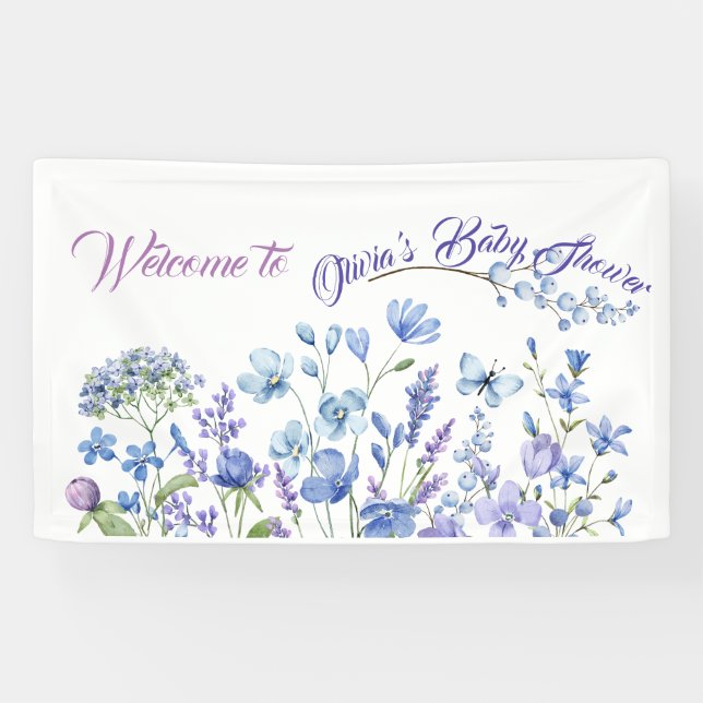 Blue Wildblume Boho Neutral Baby Dusche Banner (Horizontal)