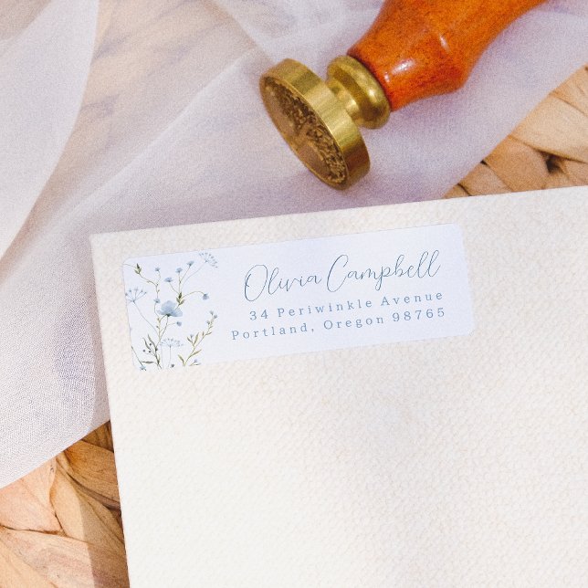 Blue Wildblume Boho Rücksendeadresse (Return Address Label Mock-up)