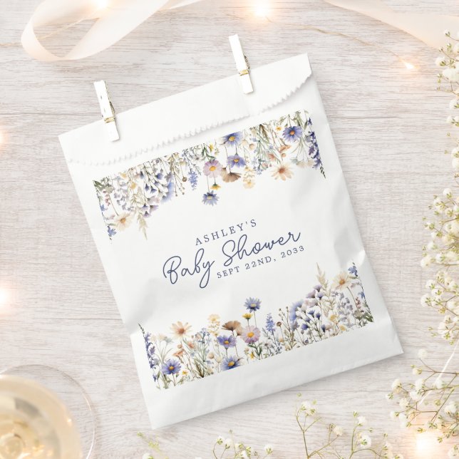 Blue Wildblume Boho Watercolor Babydusche Geschenktütchen (Ausgeschnitten)