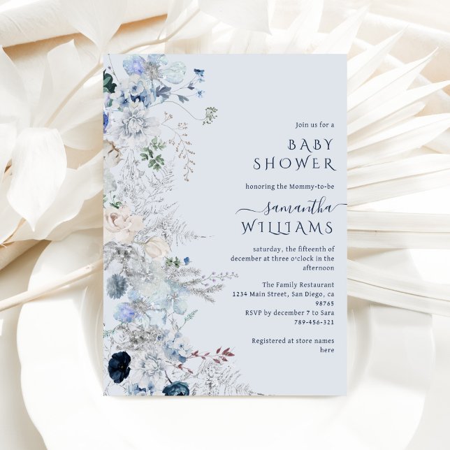 Blue Wildblume boho Winter Baby Dusche Einladung (Von Creator hochgeladen)