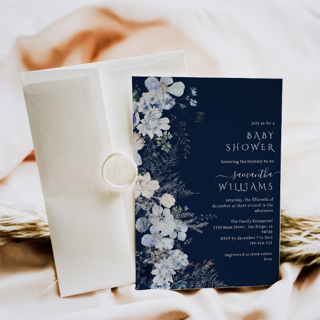 Blue Wildblume boho Winter Baby Dusche Einladung (Von Creator hochgeladen)