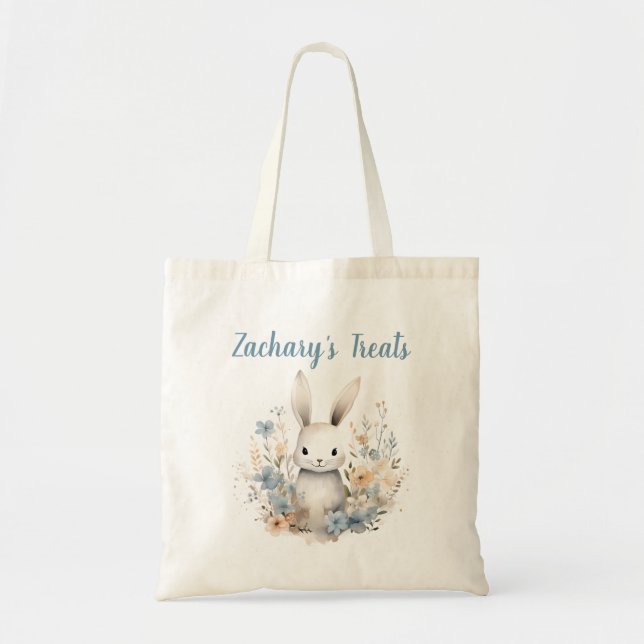 Blue Wildblume Bunny Rabbit Personalisiert Tragetasche (Vorne)