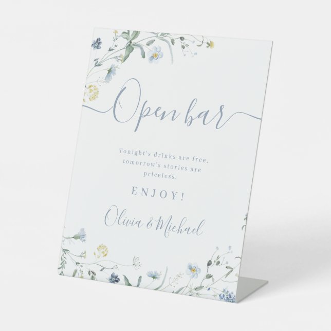 Blue Wildblume Drehbuch rustikale Hochzeit Open Ba Sockelschild (Vorderseite)
