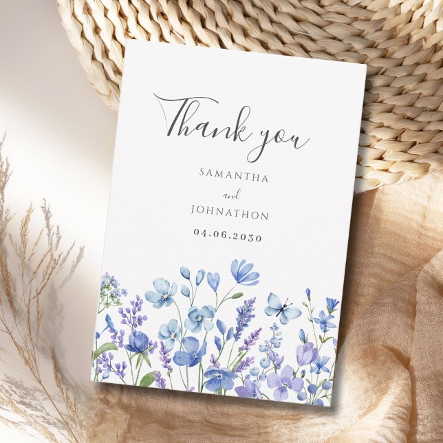 Blue Wildblume Floral Wedding Danke Card (Von Creator hochgeladen)