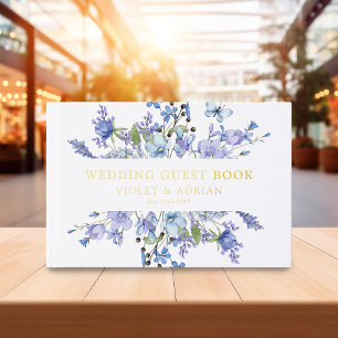 Blue Wildblume & Gold Foil Wedding Gästebuch