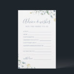 Blue Wildblume Hochzeitsberatung & Wunschkarte<br><div class="desc">Diese Ratschläge & Wunschkarten sind süße Kekse für Braut und Ehepaar, mit eleganter, zarter Aquarellfarbe-Wildblume und stilvoller moderner Schrift, Pastellpaletten aus Weiß, Weiß, Weiß, Salbei, staubblaue und botanische Vegetation, einfach und romantisch, ideal für rustikales Party, modernes bohisches Brautparty, botanische Gartenhochzeit Party im Frühling und Sommer. Sehen Sie sich alle Brautparty-Spiele...</div>