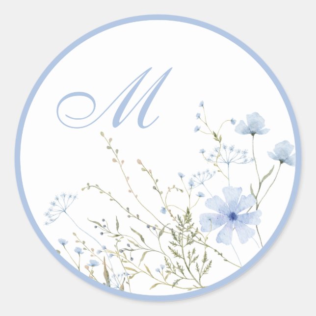 Blue Wildblume Monogram Wedding Umschlag Aufkleber (Vorderseite)