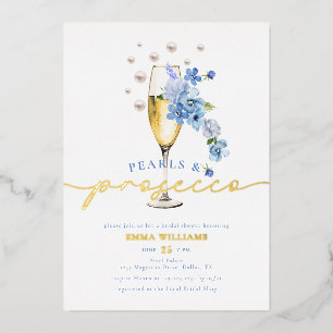 Blue Wildblume Pearls & Prosecco Brautparty Folieneinladung