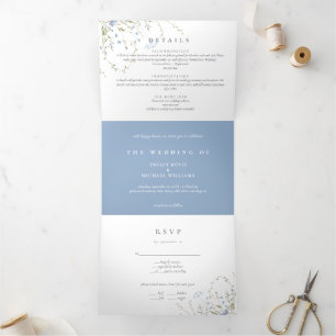 Blue Wildblume Periwinkle Wedding All in On Dreifach Gefaltete Einladung