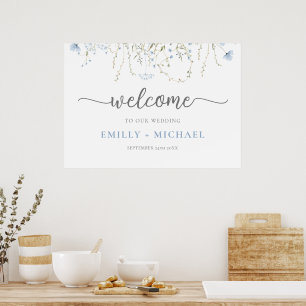 Blue Wildblume Periwinkle Wedding Willkommenszeich Poster