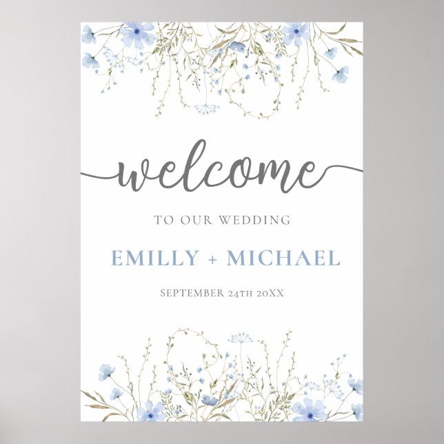 Blue Wildblume Periwinkle Wedding Willkommenszeich Poster (Vorne)