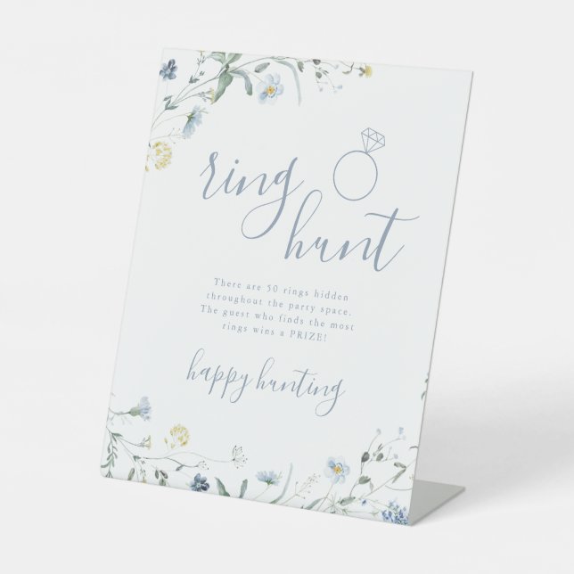 Blue Wildblume Ringjagd Boho Brautparty Sockelschild (Vorderseite)