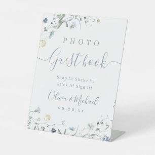 Blue Wildblume rustikales Wedding Foto Gästebuch Sockelschild